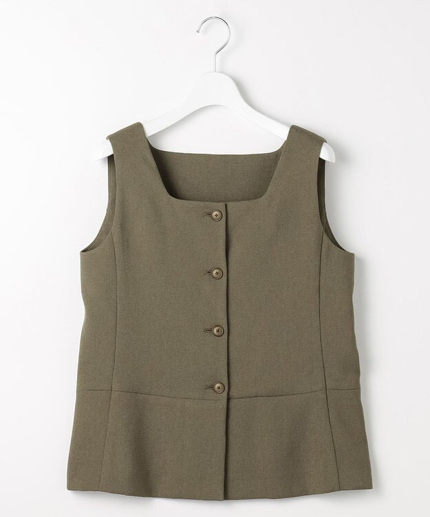 自由区 【セットアップ対応】リネンライクシンセティックノースリーブ ブラウス カーキ