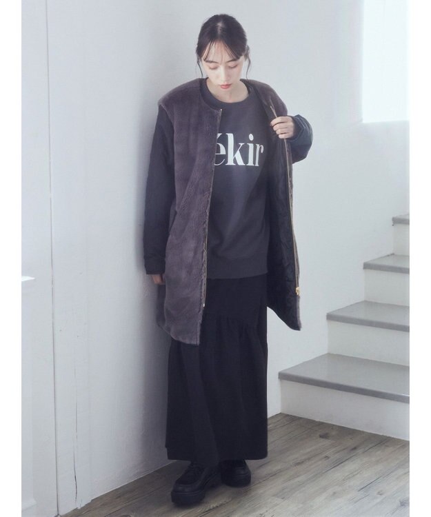 earth music&ecology ファー＆キルティングリバーシブルコート Black