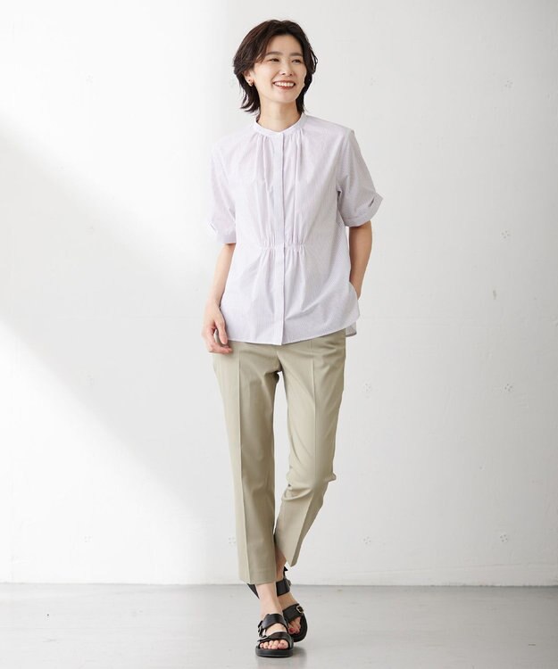 J.PRESS LADIES L 【WEB限定カラーあり・セットアップ対応・洗える・撥水・防汚】コットンFITTYシャーク テーパード パンツ ライトグリーン系