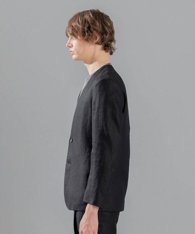 JOSEPH HOMME ペアースキンリネン　ノーカラージャケット ブラック系