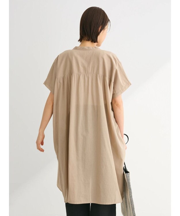 Green Parks インド綿　パイピングバンドカラーシャツチュニック Beige