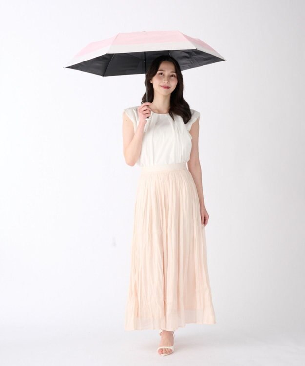 MOONBAT 【遮光100％/晴雨兼用】kowaza コワザ ライトウェイトカーボン ボーダー 折りたたみ傘 簡単に畳める傘 コンパクト 50cm ペールピンク