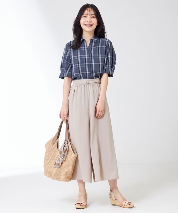 ANY SIS 【洗える】ピケチェック ブラウス ネイビー系