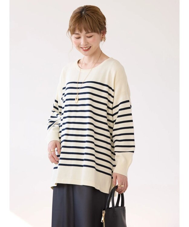 AMERICAN HOLIC パネルボーダーニットチュニック Navy