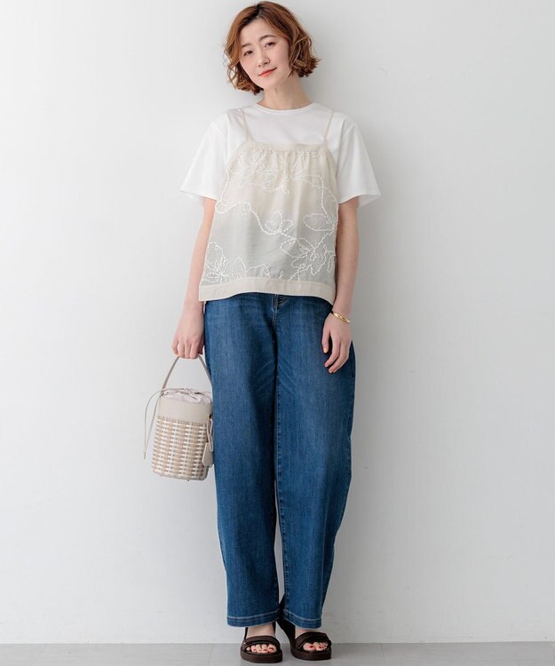 23区 【一部先行予約/見上愛さん着用/接触冷感】23区DENIM サマー ストレート ワイド パンツ ウォッシュドブルー系