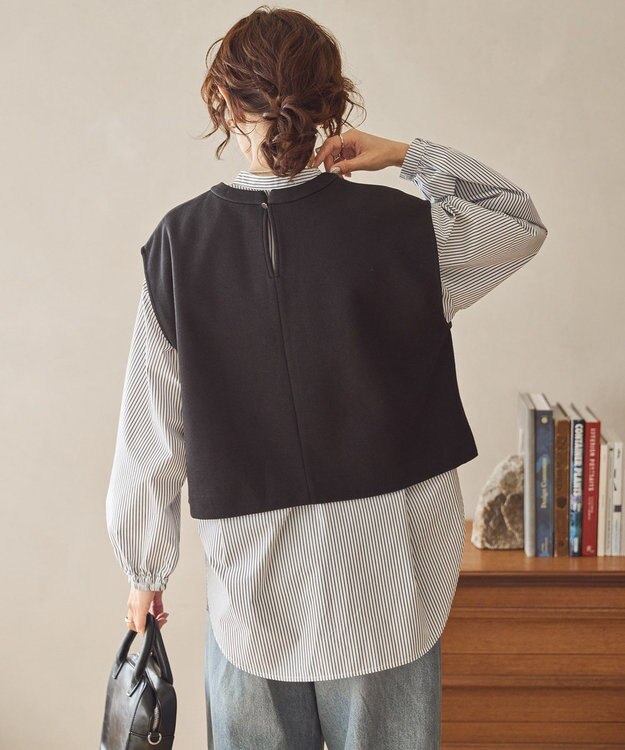 AMERICAN HOLIC ＳＥＴ　イージーケアロングシャツ＋ポンチベスト Stripe