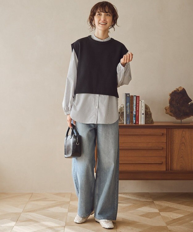 AMERICAN HOLIC ＳＥＴ　イージーケアロングシャツ＋ポンチベスト Stripe