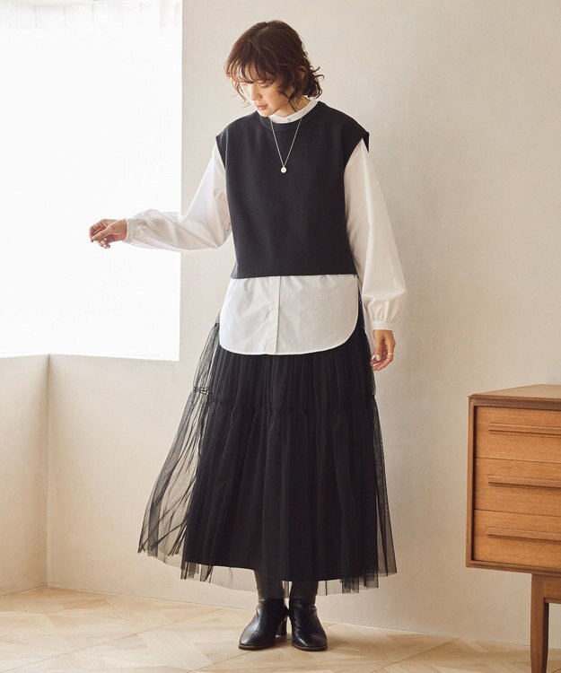 AMERICAN HOLIC ＳＥＴ　イージーケアロングシャツ＋ポンチベスト Off White