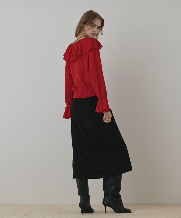 GRACE CONTINENTAL フリルニットカーディガン レッド