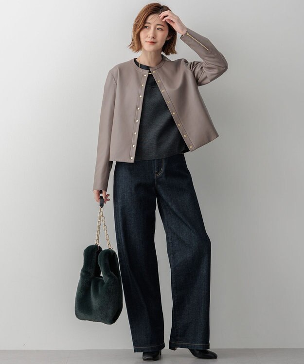 23区 フェイクファー チェーン バッグ ダークグリーン系