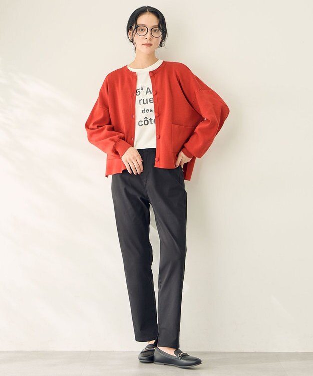 ANY スウェットライクニットカーディガン オレンジ