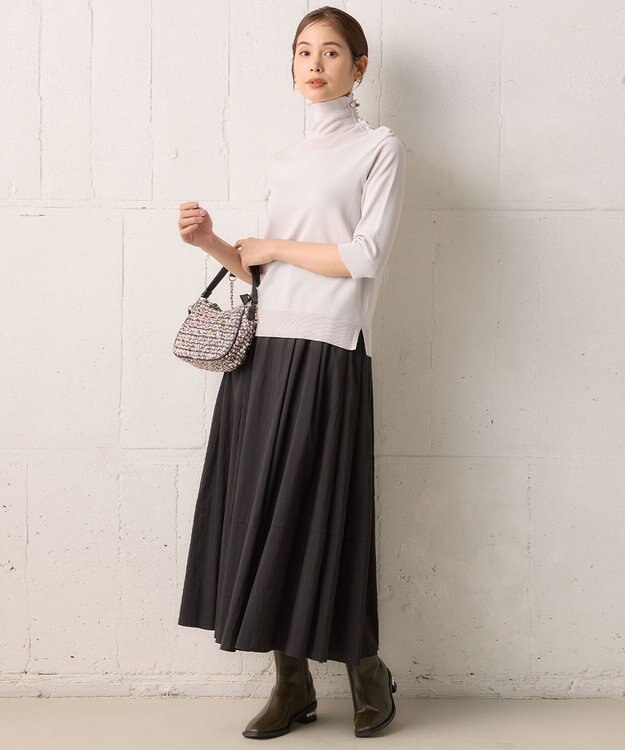 組曲 【洗える・後ろゴム】ナイロンリヨセルタフタ フレアスカート ブラック系
