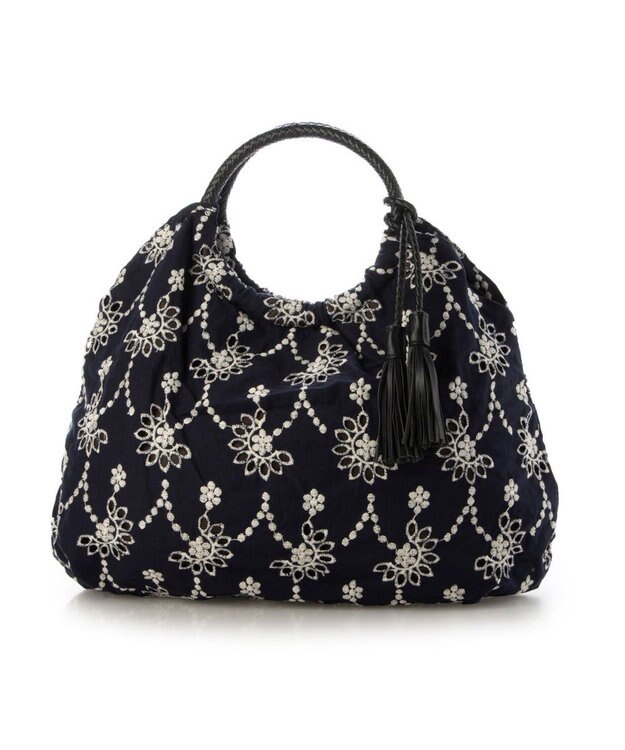 UNBILLION カシュカシュ cachecache / 花刺繍メッシュハンドルトートバッグ ネイビー