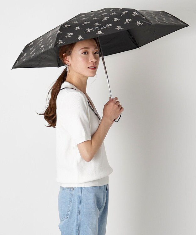 MOONBAT 【WEB限定/UV遮蔽率100％/晴雨兼用】POLO RALPH LAUREN （ポロ ラルフローレン）晴雨兼用日傘 折りたたみ傘 コンパクト 花柄 ブラック