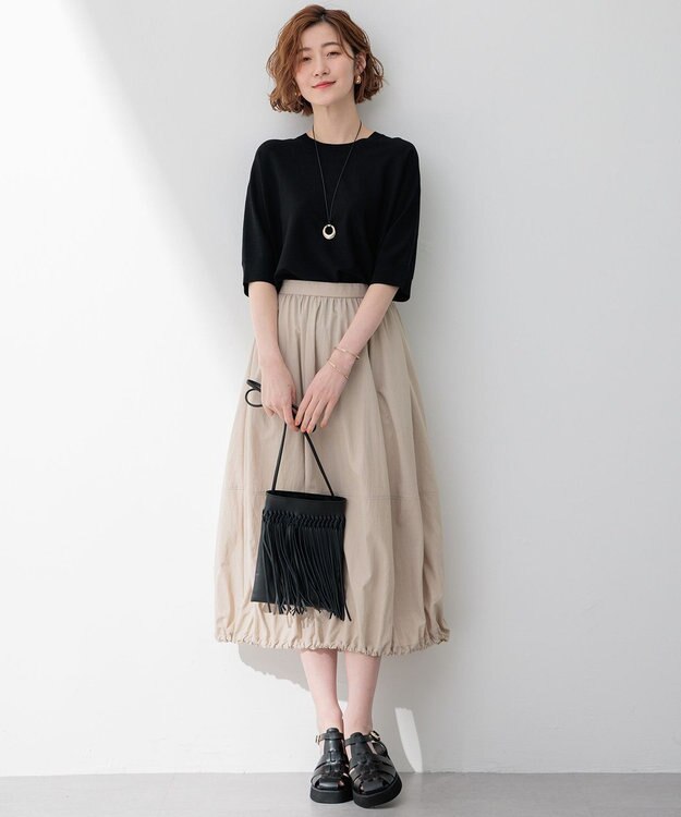 23区 【洗える】レーヨンポリエステルストレッチ ドルマン ニット ブラック系