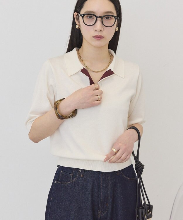 AMERICAN HOLIC 襟付き配色ニット Ivory