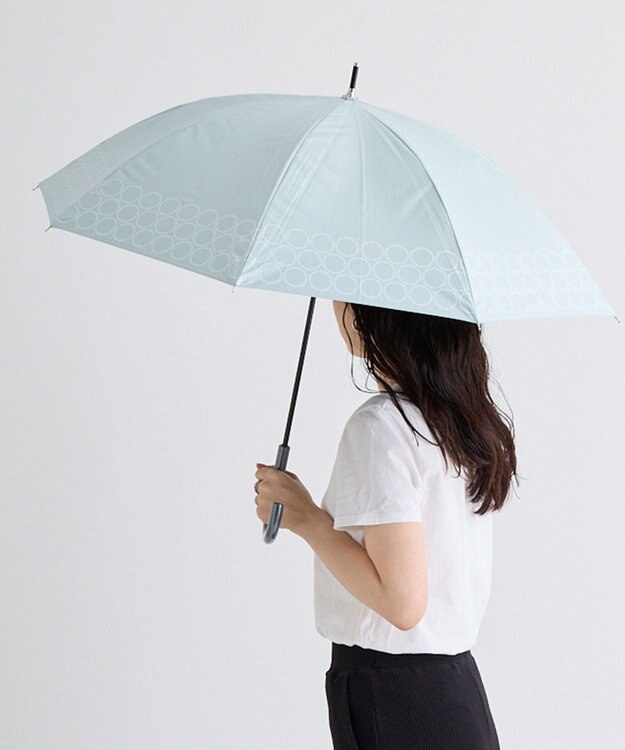 MOONBAT 晴雨兼用日傘 長傘 まるボーダー／遮光 遮熱 UV ライトグリーン