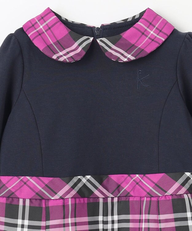 組曲 KIDS 【110-140㎝】チェックタフタドッキング ワンピース ベリーピンク系