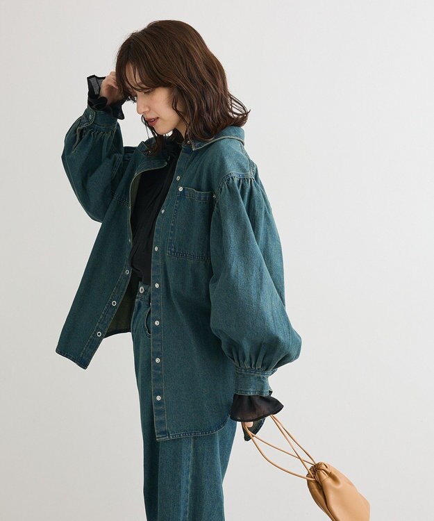 Green Parks ・ＳＵＧＡＲ　ＳＰＯＯＮ　ボリュームスリーブデニムシ Green