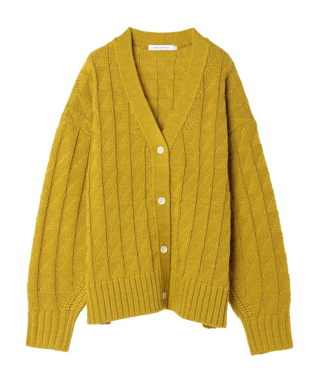 AMERICAN HOLIC スクエア柄Ｖネックニットカーディガン Mustard