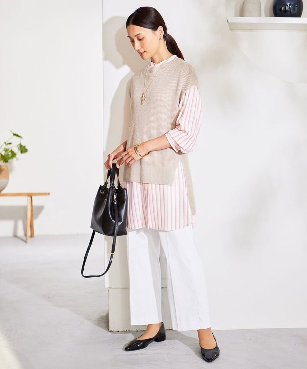 自由区 S 【洗える】リネンミドルゲージニット ベスト フラックス