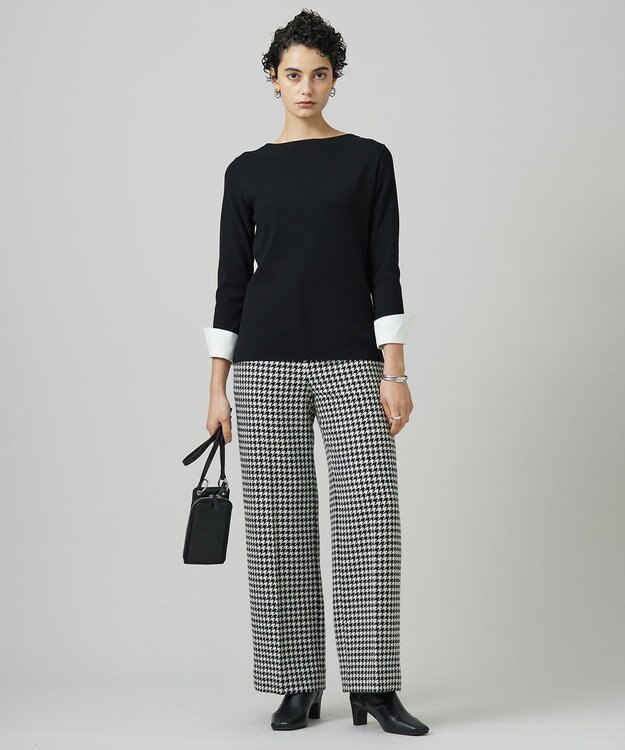 ICB L ハウンドトゥースツイード ワイドストレートパンツ オフホワイト×ブラック系
