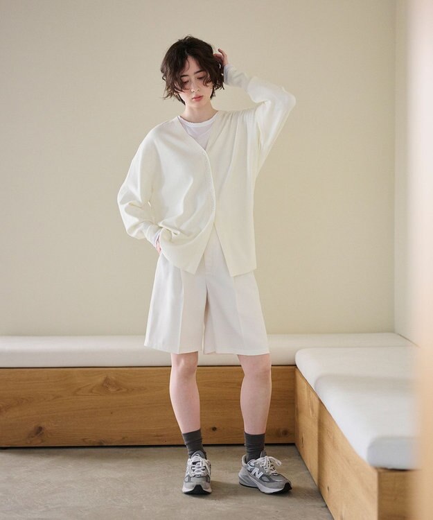 #Newans 【洗える】ファインボタンＶネックカーディガン ホワイト