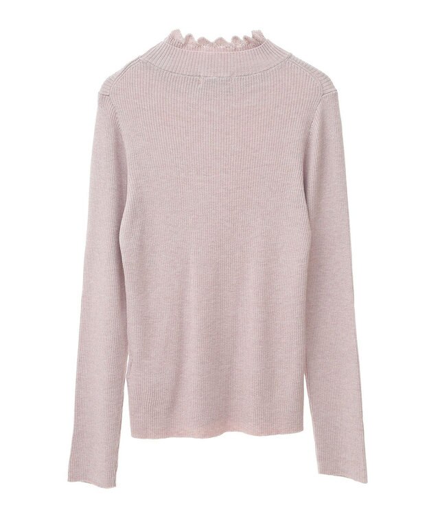earth music&ecology レーシーハイネックリブプルオーバー Pink Beige