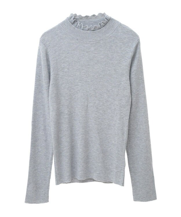 earth music&ecology レーシーハイネックリブプルオーバー Gray Mixture