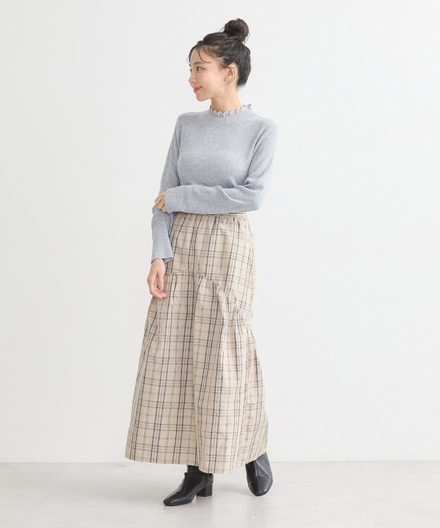 earth music&ecology レーシーハイネックリブプルオーバー Gray Mixture