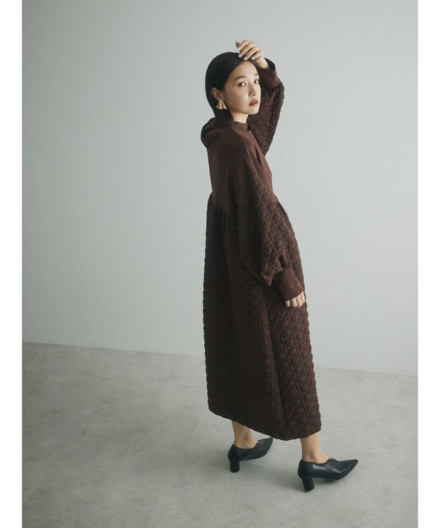 Green Parks armonia．異素材切替ワンピース Brown