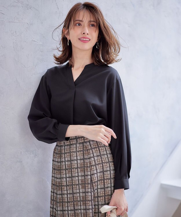 ANY SIS 【AIコラボ】スタンドカラースキッパー ブラウス ブラック