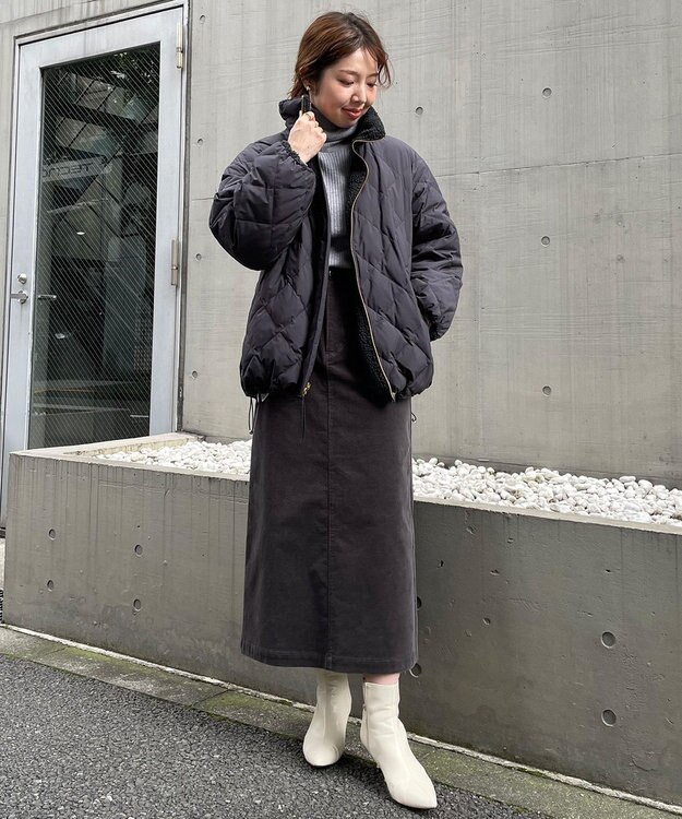 UNFILO ストレッチコーデュロイ Iラインスカート チャコール