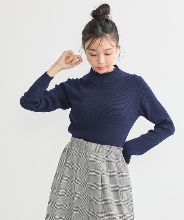 earth music&ecology レーシーハイネックリブプルオーバー Navy