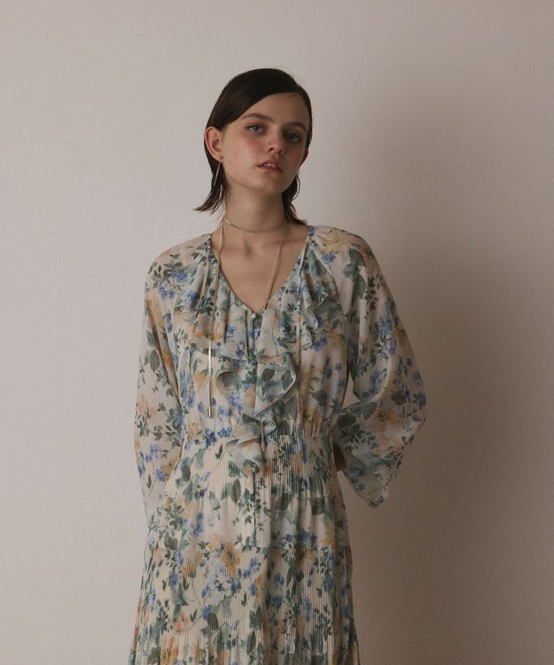 GRACE CONTINENTAL フラワープリントカフタンドレス キナリ