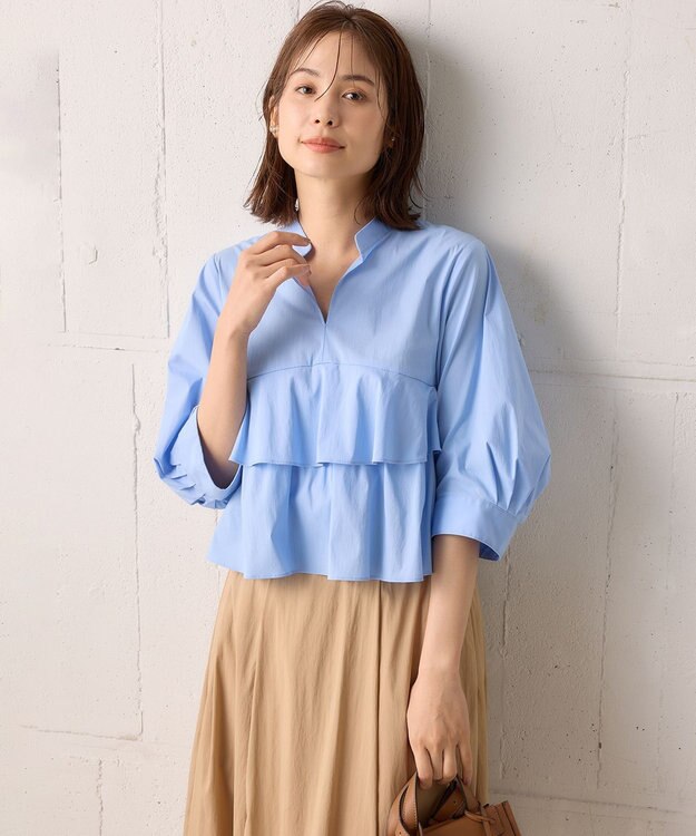 組曲 コンパクトシャーティングティアード ブラウス サックスブルー系