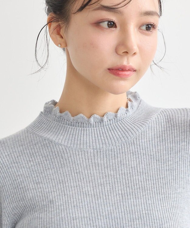 earth music&ecology レーシーハイネックリブプルオーバー Gray Mixture