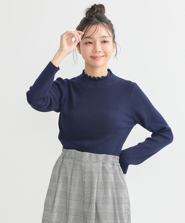 earth music&ecology レーシーハイネックリブプルオーバー Navy