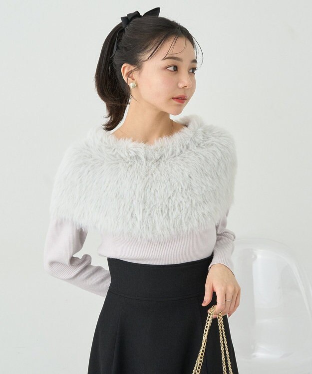 earth music&ecology ＳＥＴ２点ケープ＋リブニットプルオーバー Light Gray