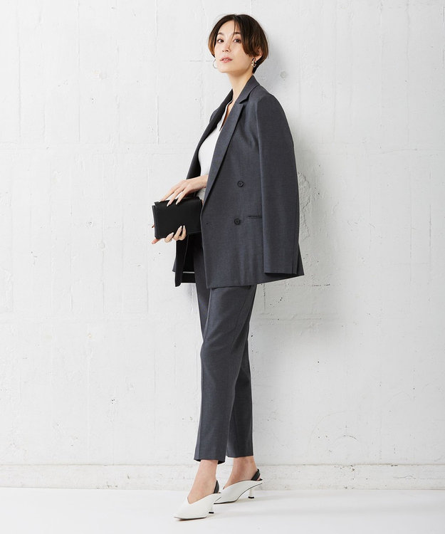 ICB 【セットアップ対応・洗える】 LooseWeave ダブルブレストジャケット チャコール系