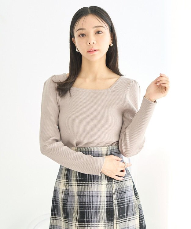 earth music&ecology ＳＥＴ２点ケープ＋リブニットプルオーバー Beige