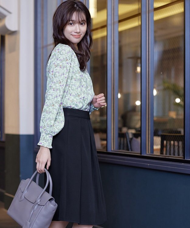 Tiaclasse 【洗える】2WAY花柄ブラウス ミント