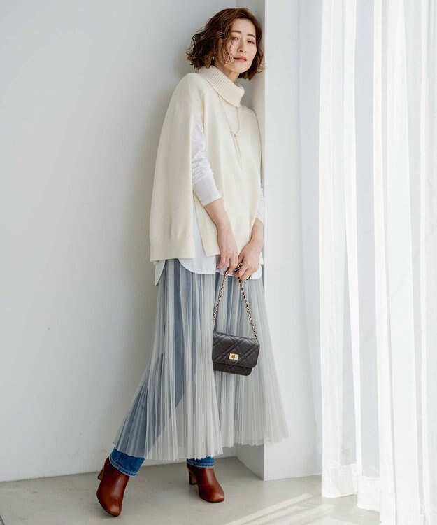 23区 【洗える】チュール プリーツ スカート グレイッシュベージュ