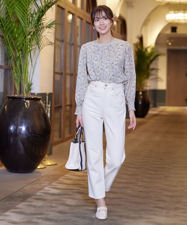 Tiaclasse 【洗える】2WAY花柄ブラウス グレージュ