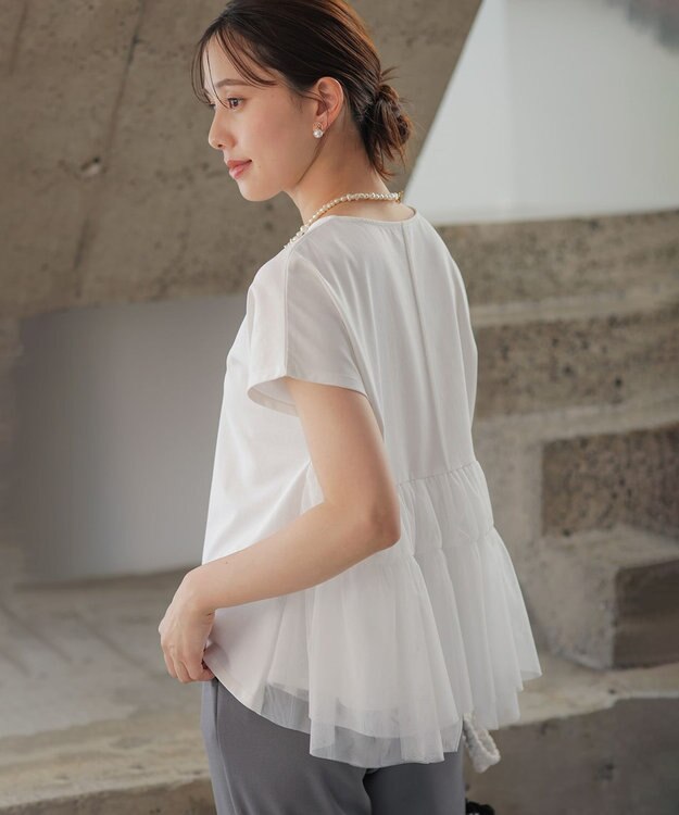 組曲 【先行予約】GIZAコットンチュールコンビ カットソー アイボリー系