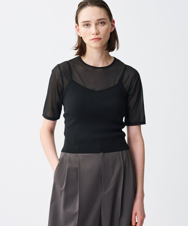 uncrave トリコットシフォン ハーフスリーブカットソー ブラック