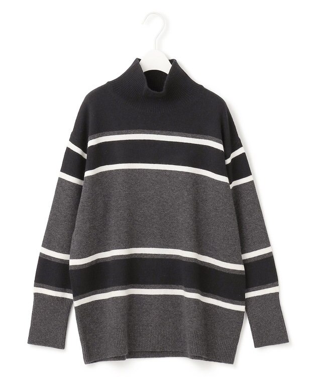 ICB 【洗える】 ソフトカシミヤミックス ハイネック柄ニット グレー系1