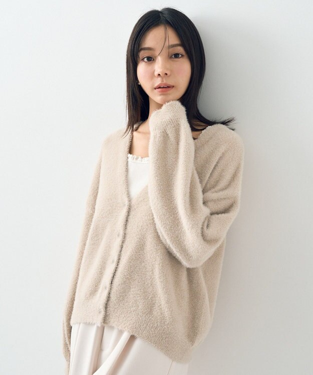 earth music&ecology ミニラメシャギーカーディガン Light Beige