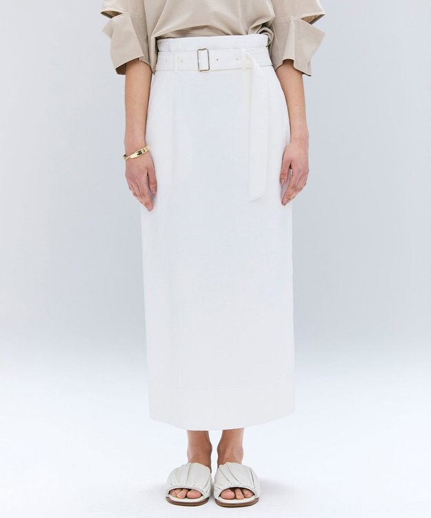 BEIGE， 【洗える・Oggi ８月号掲載】NAVIGLIO / ベルト付きハイウエストデニムスカート White