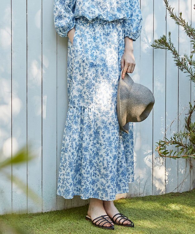 23区 【SLOW/一部店舗限定】ボタニカルプリント スカート ブルー系5